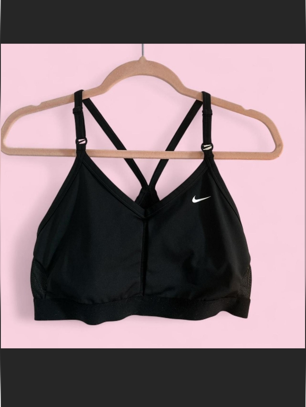 Nike Indy Black Crossback Sports Bra with White Swoosh